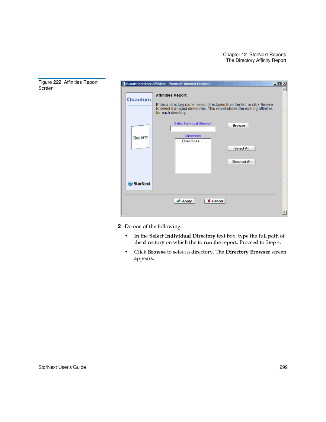 Quantum 6-01658-05 manual Affinities Report Screen 