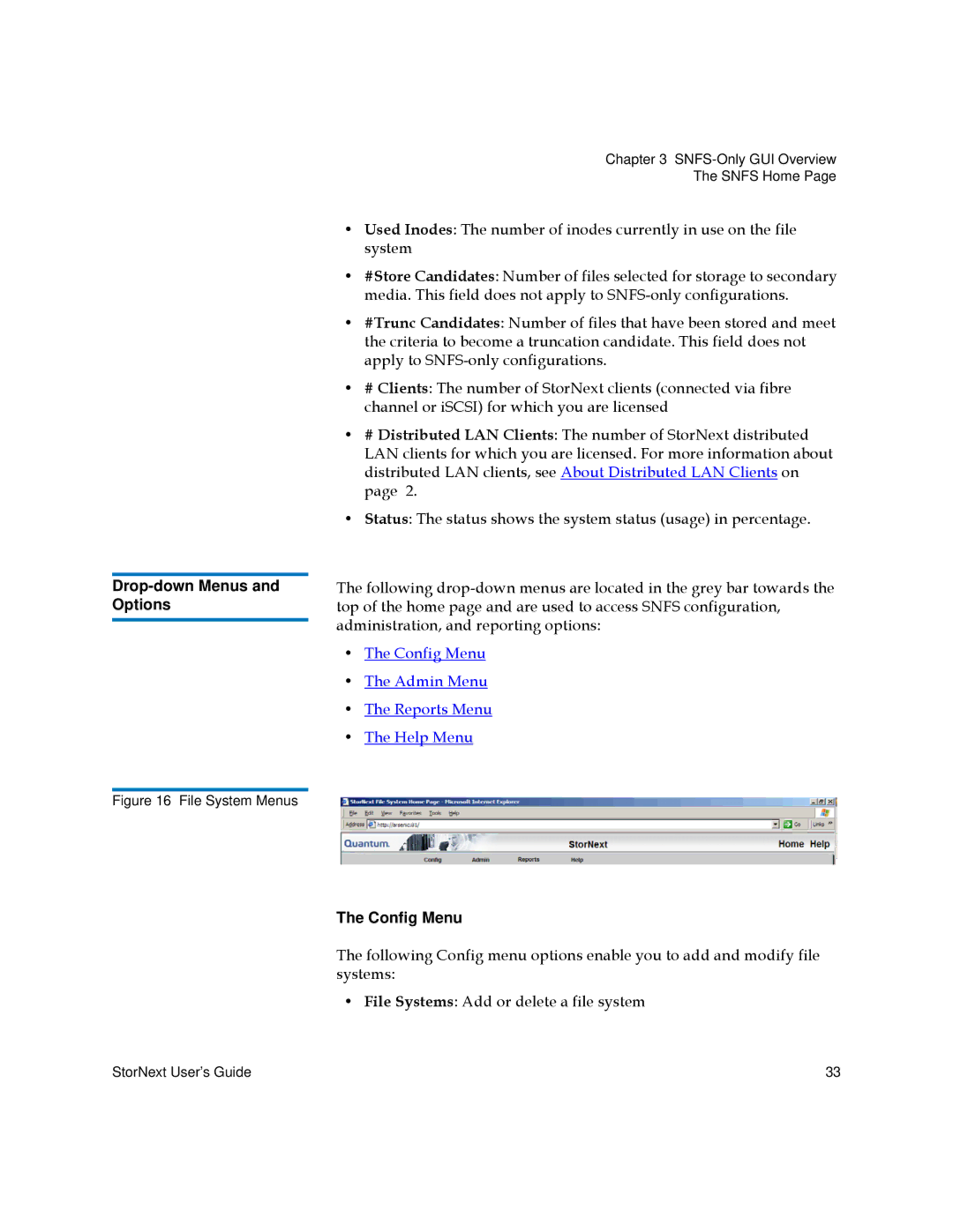 Quantum 6-01658-05 manual Drop-down Menus and Options, Config Menu 