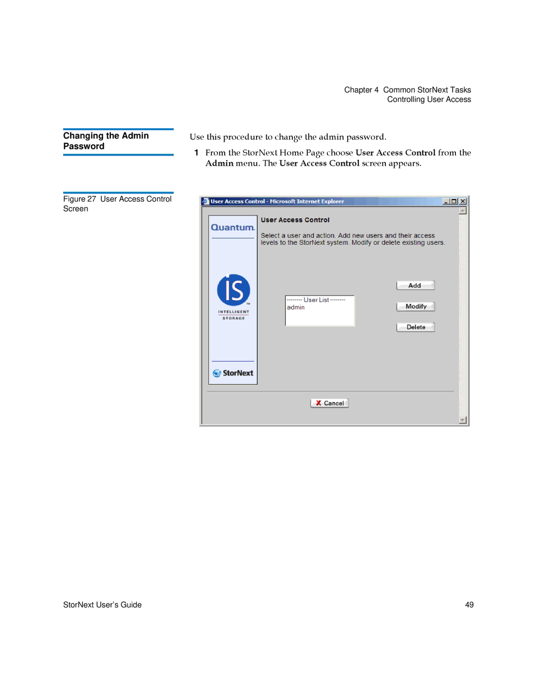 Quantum 6-01658-05 manual Changing the Admin Password 