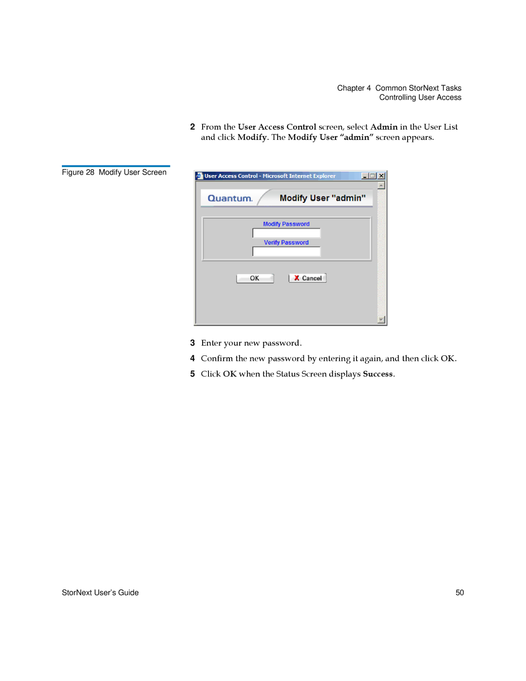 Quantum 6-01658-05 manual Modify User Screen 