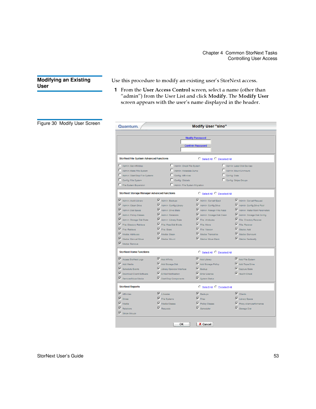 Quantum 6-01658-05 manual Modifying an Existing User 