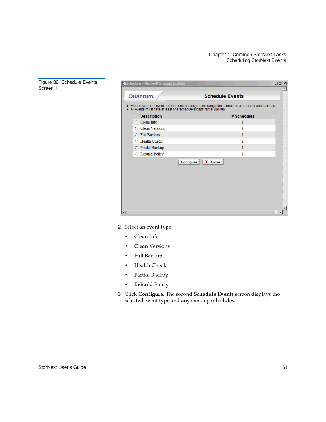 Quantum 6-01658-05 manual Schedule Events Screen 