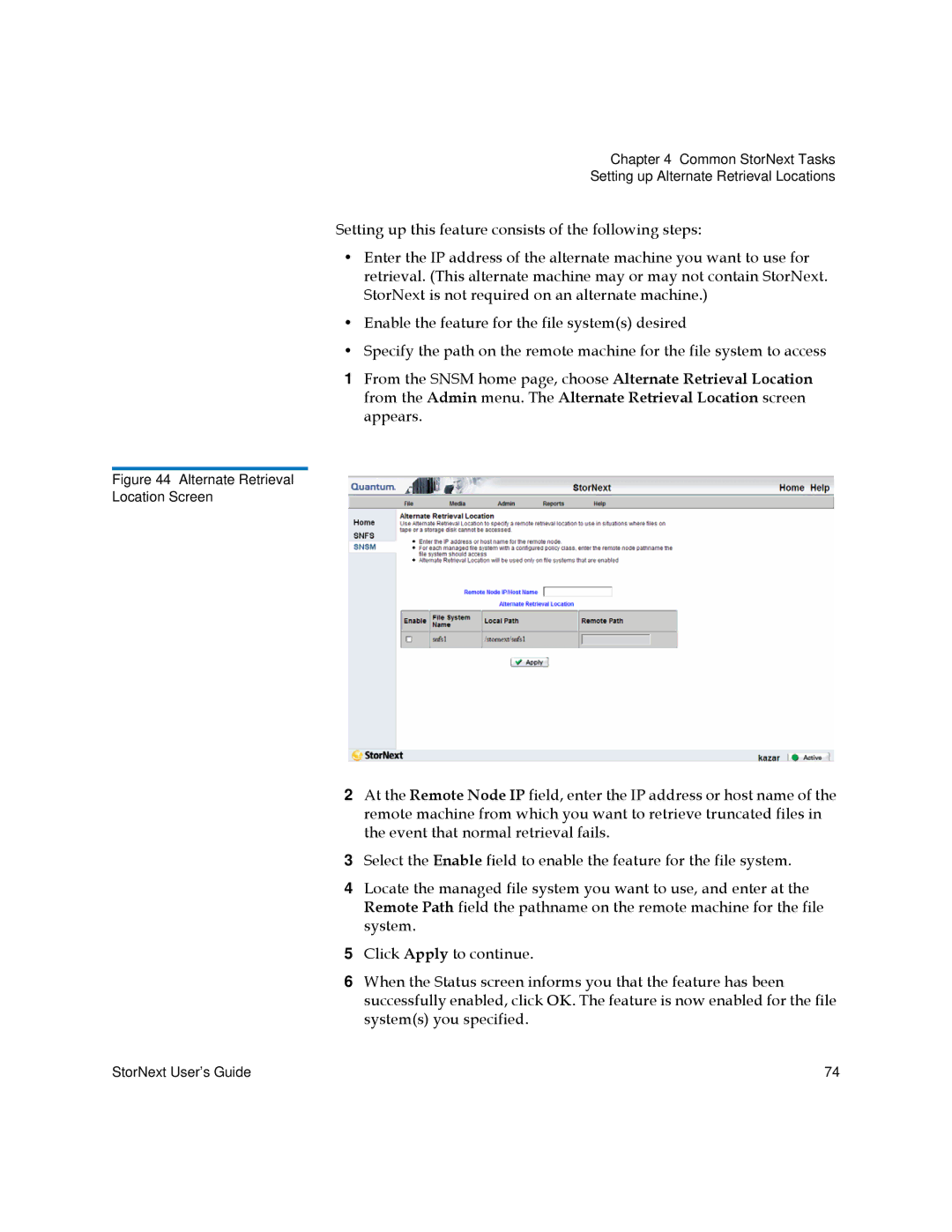 Quantum 6-01658-05 manual Alternate Retrieval Location Screen 