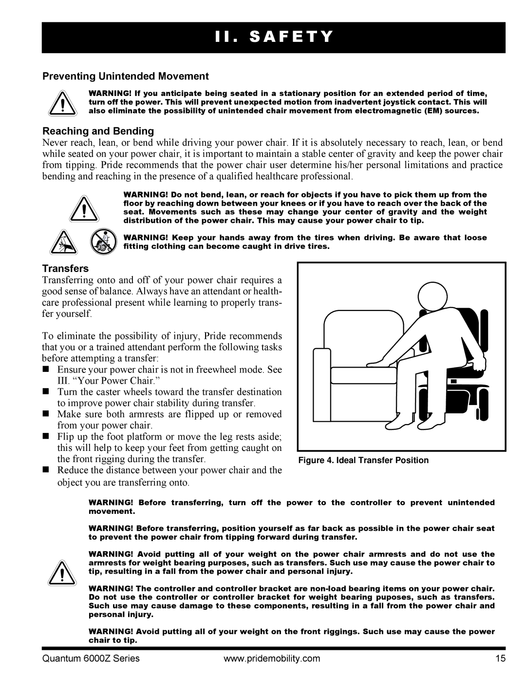 Quantum 6000Z manual Preventing Unintended Movement Reaching and Bending, Transfers 