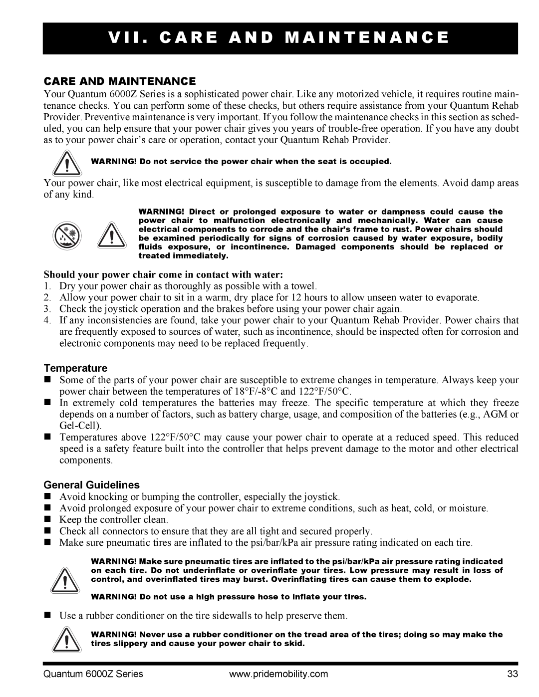 Quantum 6000Z manual I . C a R E a N D M a I N T E N a N C E, Care and Maintenance, Temperature, General Guidelines 