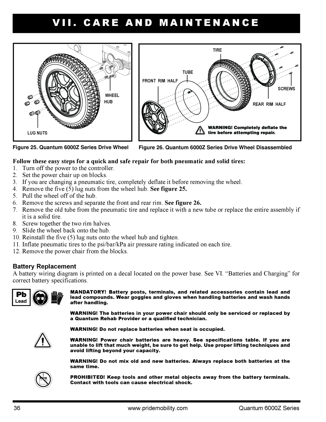 Quantum manual Battery Replacement, Quantum 6000Z Series Drive Wheel 