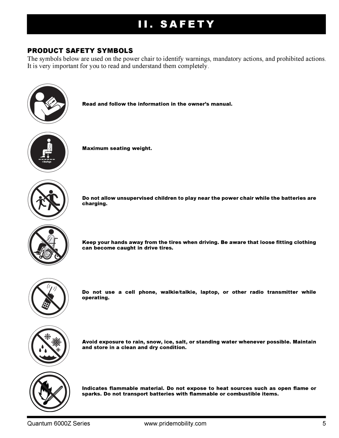 Quantum 6000Z manual S a F E T Y, Product Safety Symbols 