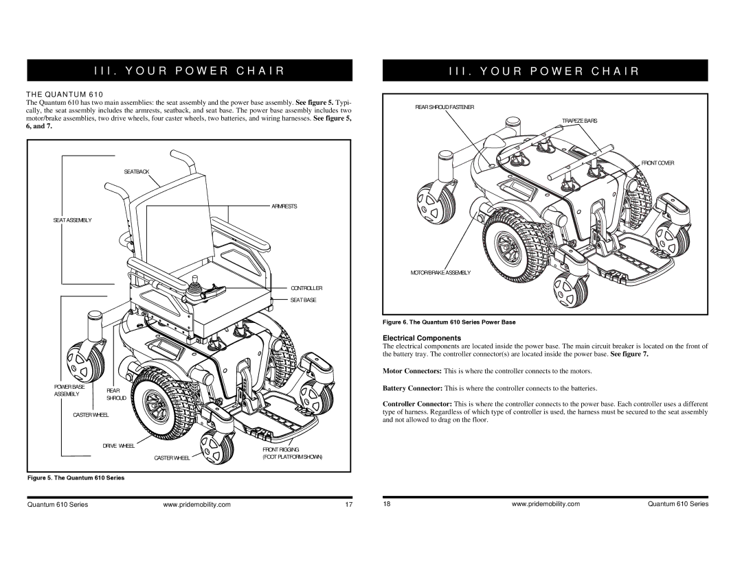 Quantum 610, INFMANU2924 manual I . Y O U R P O W E R C H a I R, Quantum, Electrical Components 