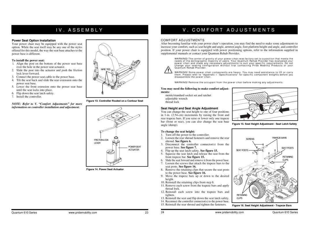 Quantum INFMANU2924 A S S E M B L Y O M F O R T a D J U S T M E N T S, Power Seat Option Installation, Comfort Adjustments 