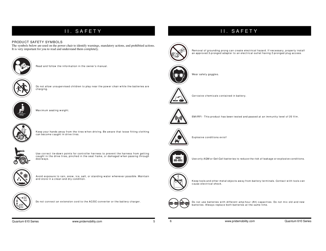 Quantum 610, INFMANU2924 manual S a F E T Y, Product Safety Symbols 