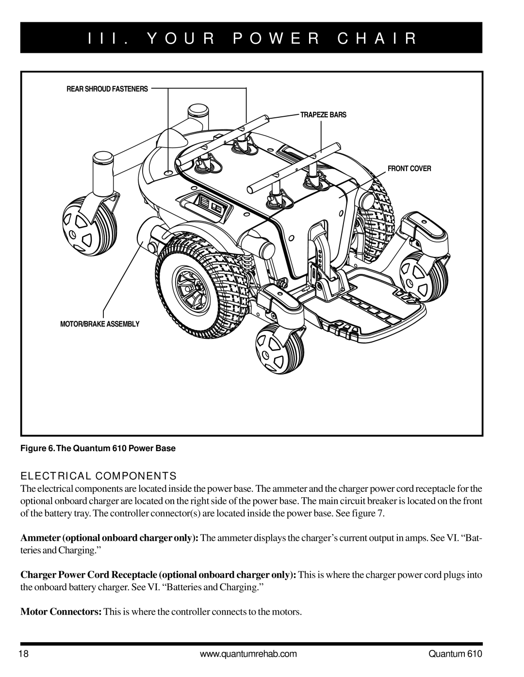 Quantum owner manual Electrical Components, Quantum 610 Power Base 