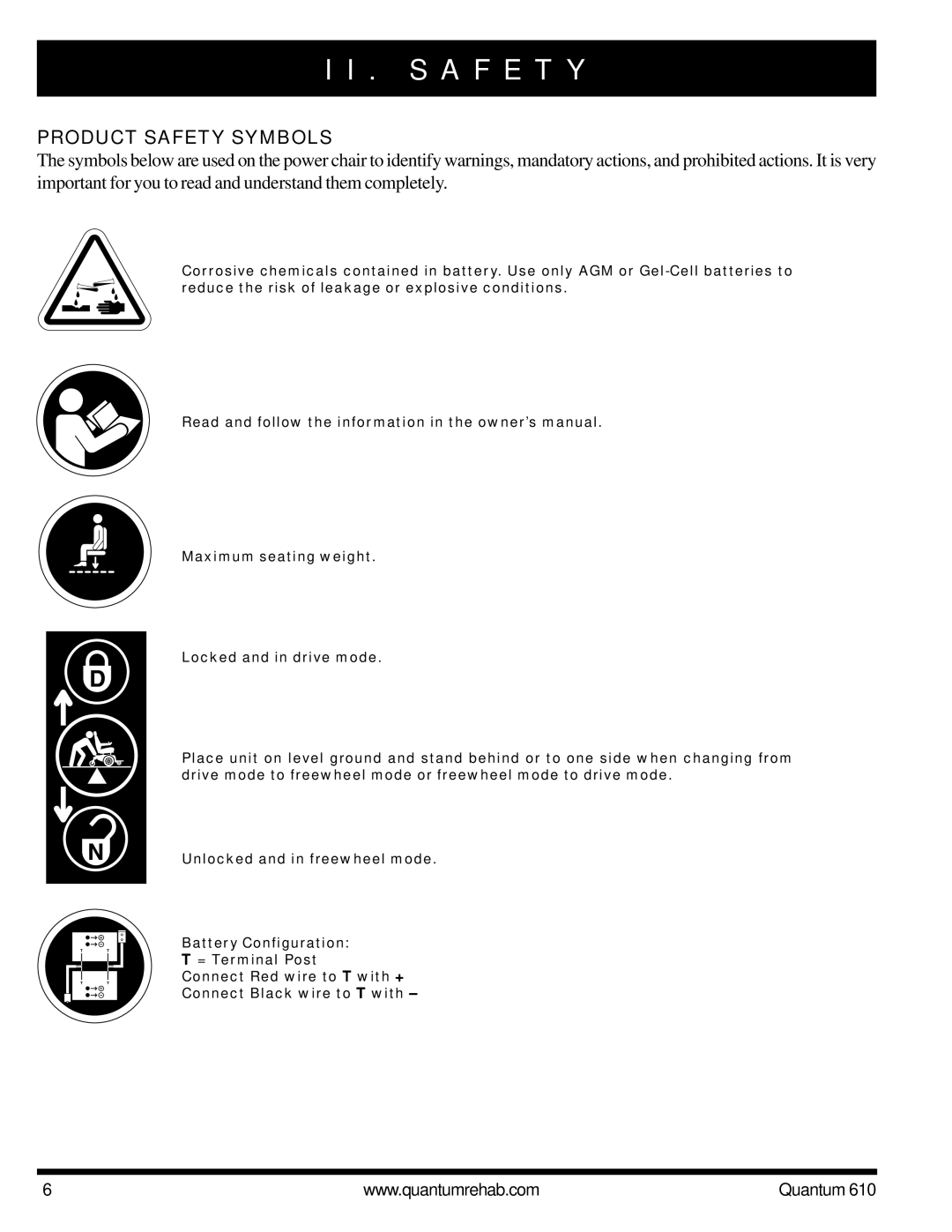 Quantum 610 owner manual S a F E T Y, Product Safety Symbols 