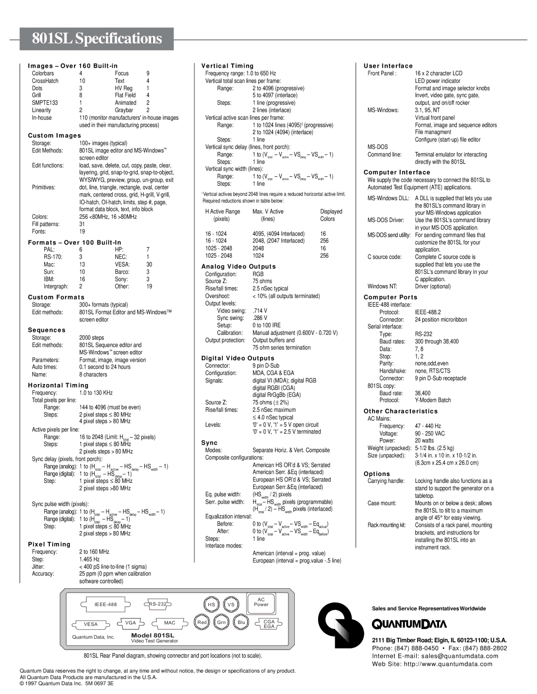 Quantum 801SL Images Over 160 Built-in, Custom Images, Formats Over 100 Built-In, Custom Formats, Sequences, Pixel Timing 