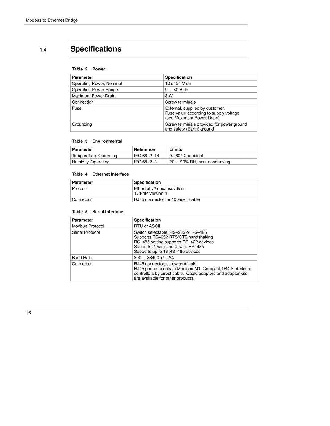 Quantum 890 USE 155 manual Specifications, Power Parameter Specification 