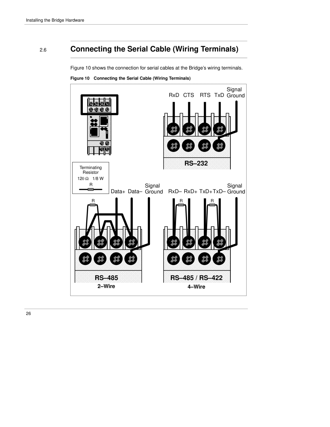 Quantum 890 USE 155 manual Connecting the Serial Cable Wiring Terminals, RS±485 RS±485 / RS±422, ±Wire 