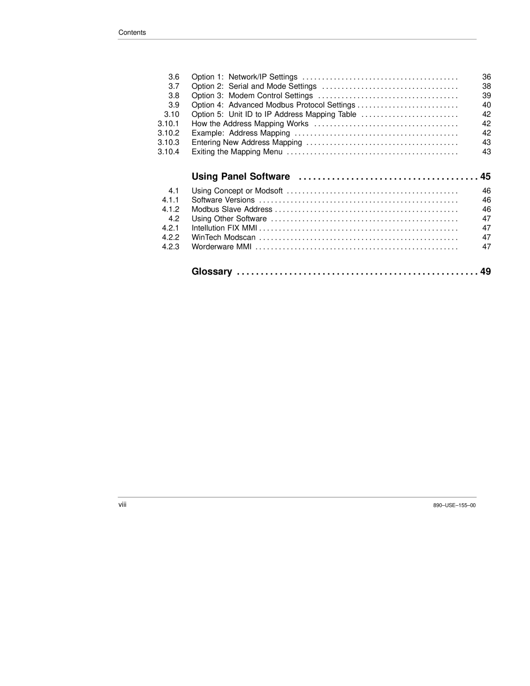 Quantum 890 USE 155 manual Using Panel Software, Glossary 