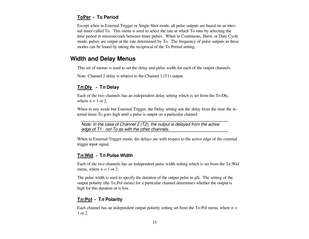 Quantum Quantum Composers Width and Delay Menus, ToPer To Period, TnDly Tn Delay, TnWid Tn Pulse Width, TnPol Tn Polarity 