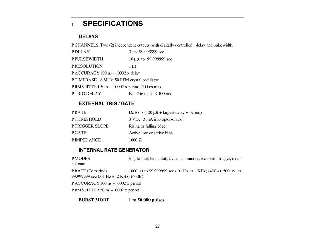 Quantum Quantum Composers, 9412/9112 A warranty Specifications, Delays 