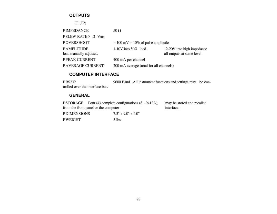 Quantum 9412/9112 A, Quantum Composers warranty Outputs 