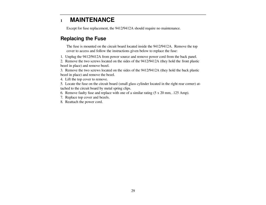 Quantum Quantum Composers, 9412/9112 A warranty Maintenance, Replacing the Fuse 