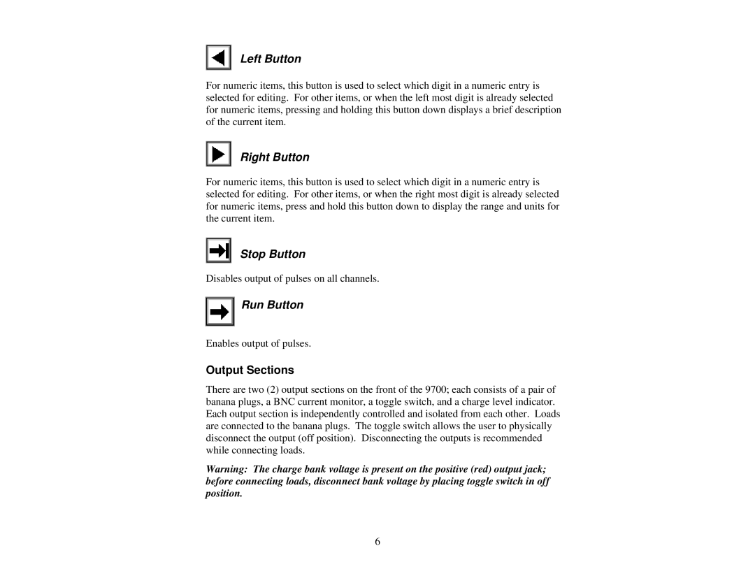 Quantum 9700 user manual Left Button, Output Sections 