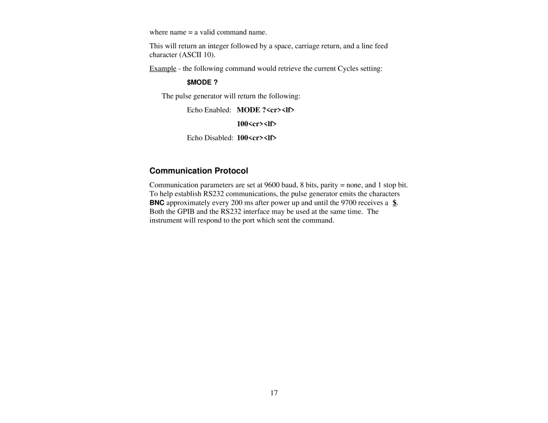 Quantum 9700 user manual Communication Protocol 