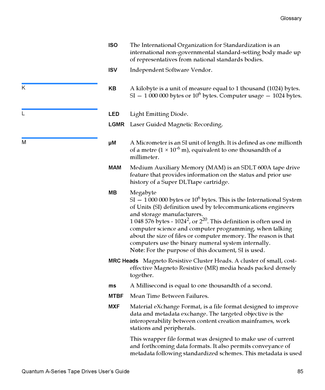 Quantum A-Series manual Glossary 