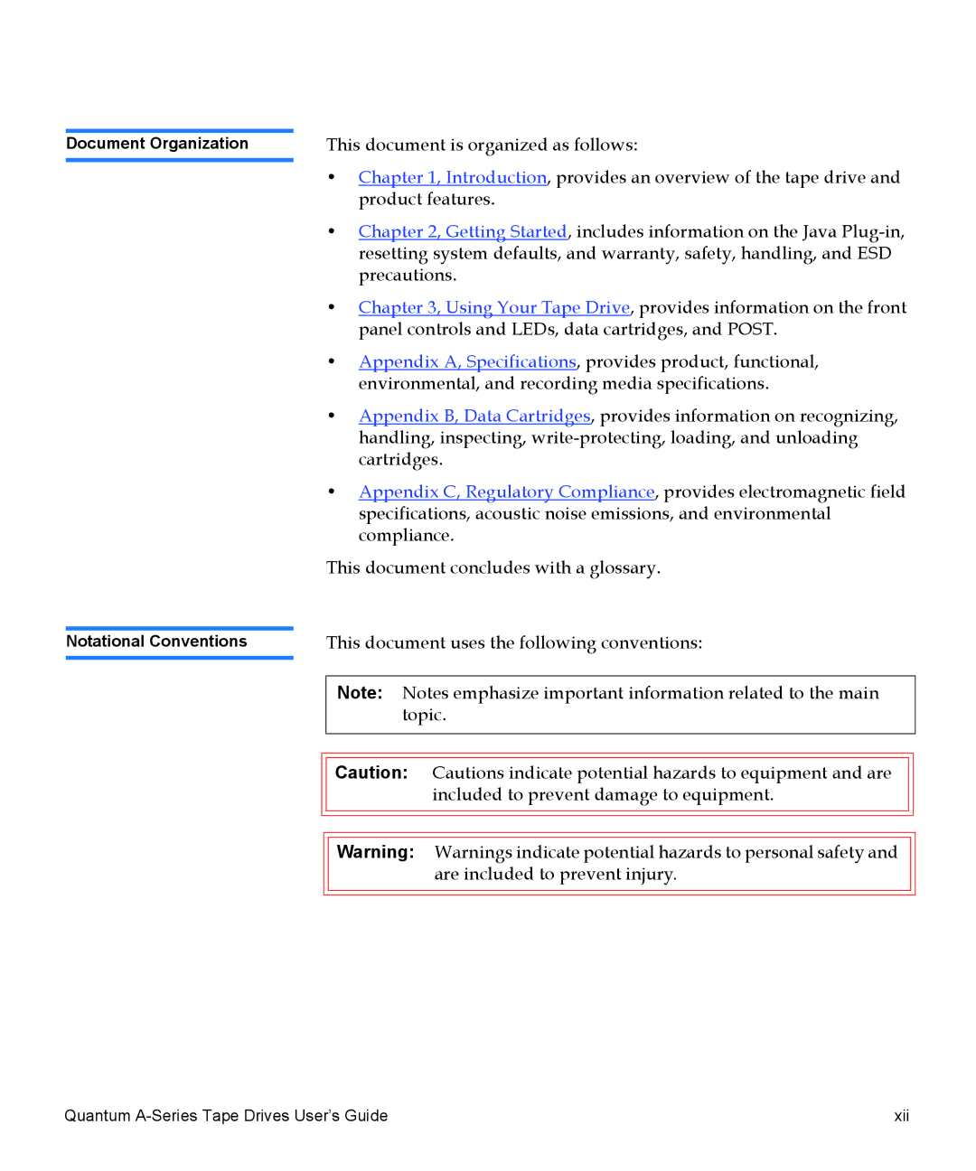 Quantum A-Series manual Document Organization Notational Conventions 