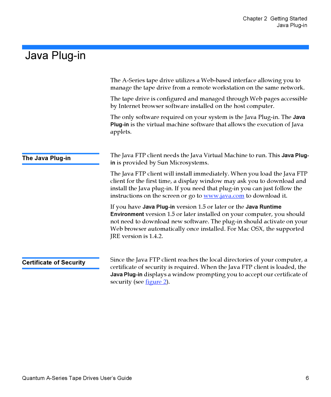 Quantum A-Series manual Java Plug-in Certificate of Security 
