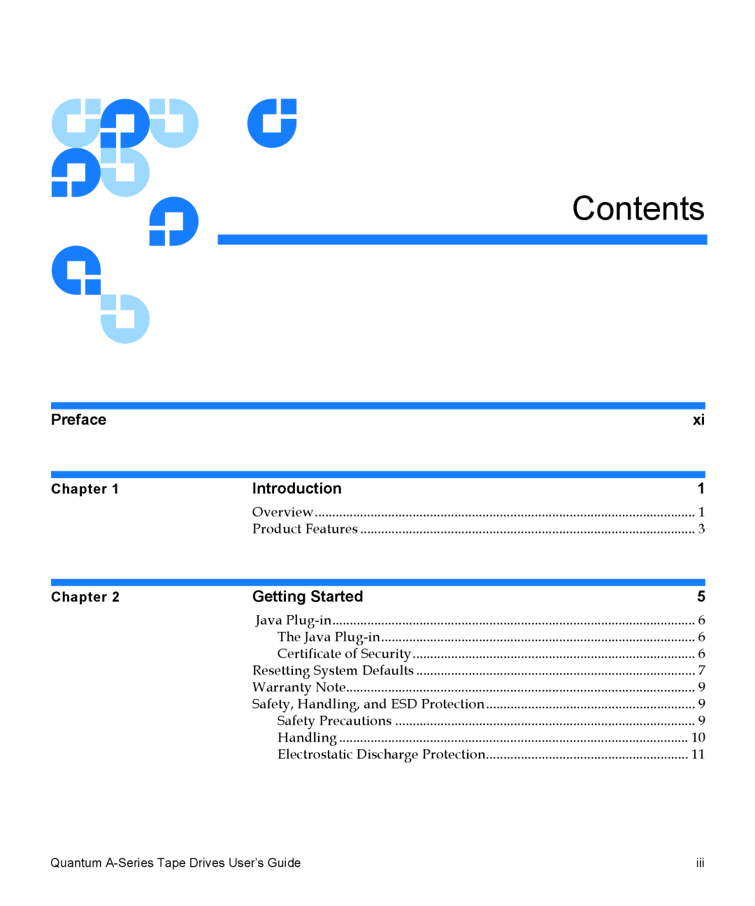 Quantum A-Series manual Contents 