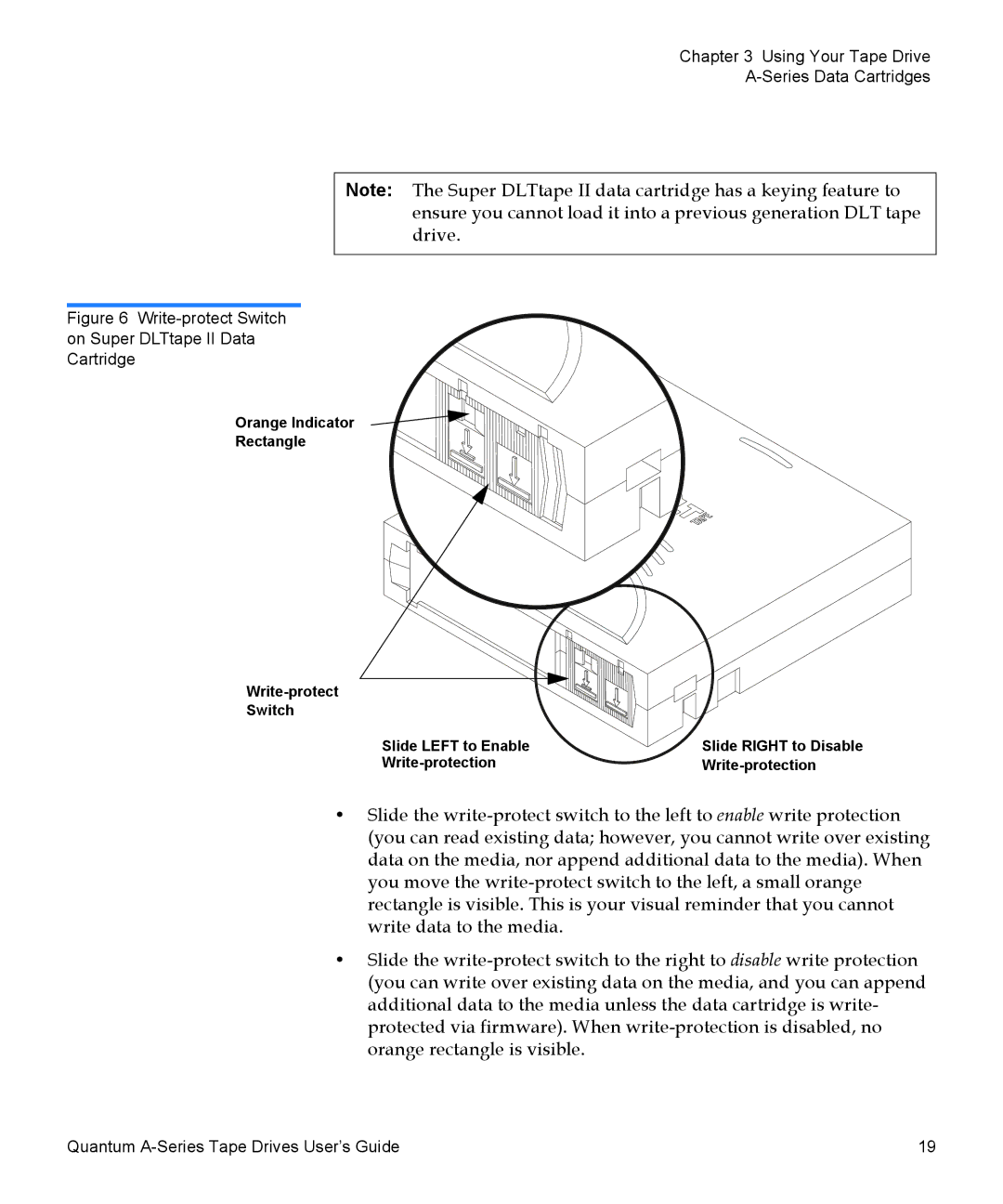 Quantum A-Series manual Write-protect Switch on Super DLTtape II Data Cartridge 