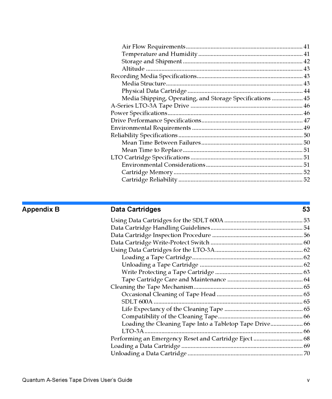 Quantum A-Series manual Appendix B Data Cartridges 
