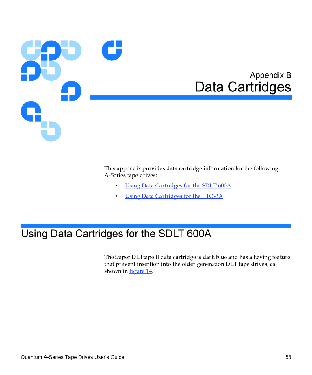 Quantum A-Series manual Using Data Cartridges for the Sdlt 600A 