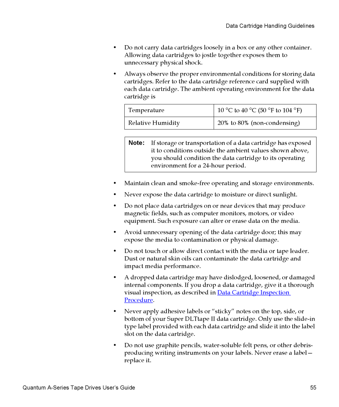 Quantum A-Series manual Data Cartridge Handling Guidelines 