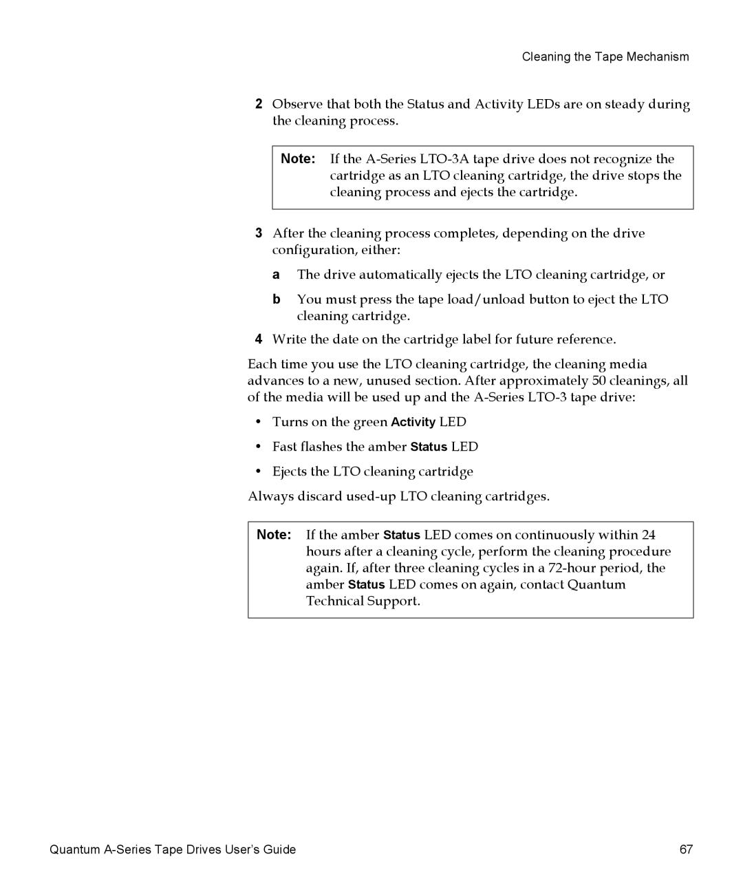 Quantum A-Series manual Cleaning the Tape Mechanism 