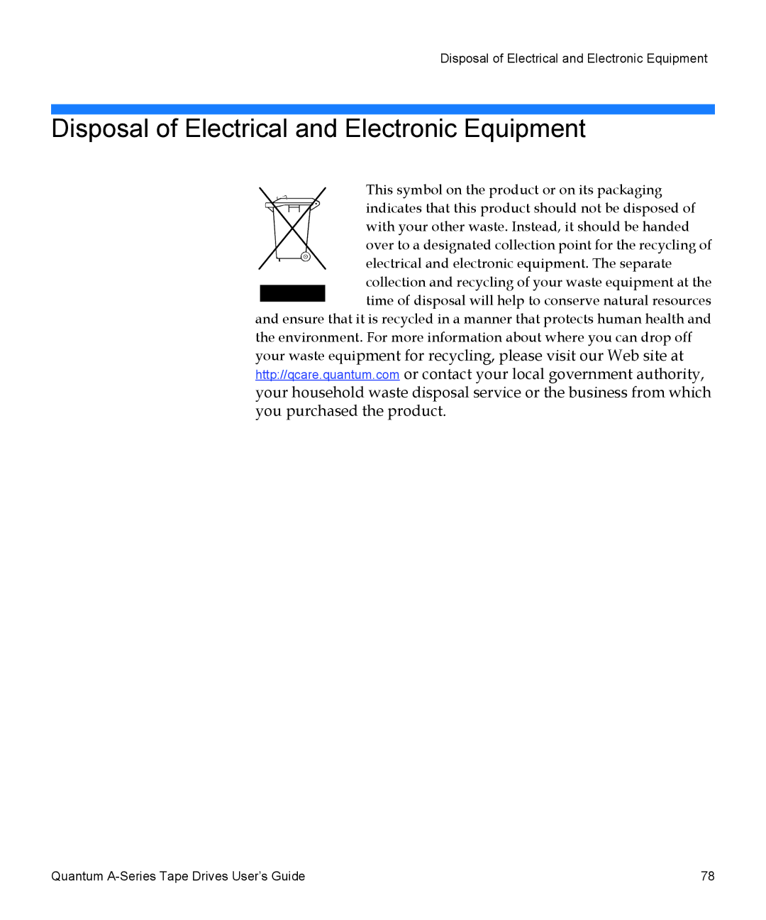 Quantum A-Series manual Disposal of Electrical and Electronic Equipment 