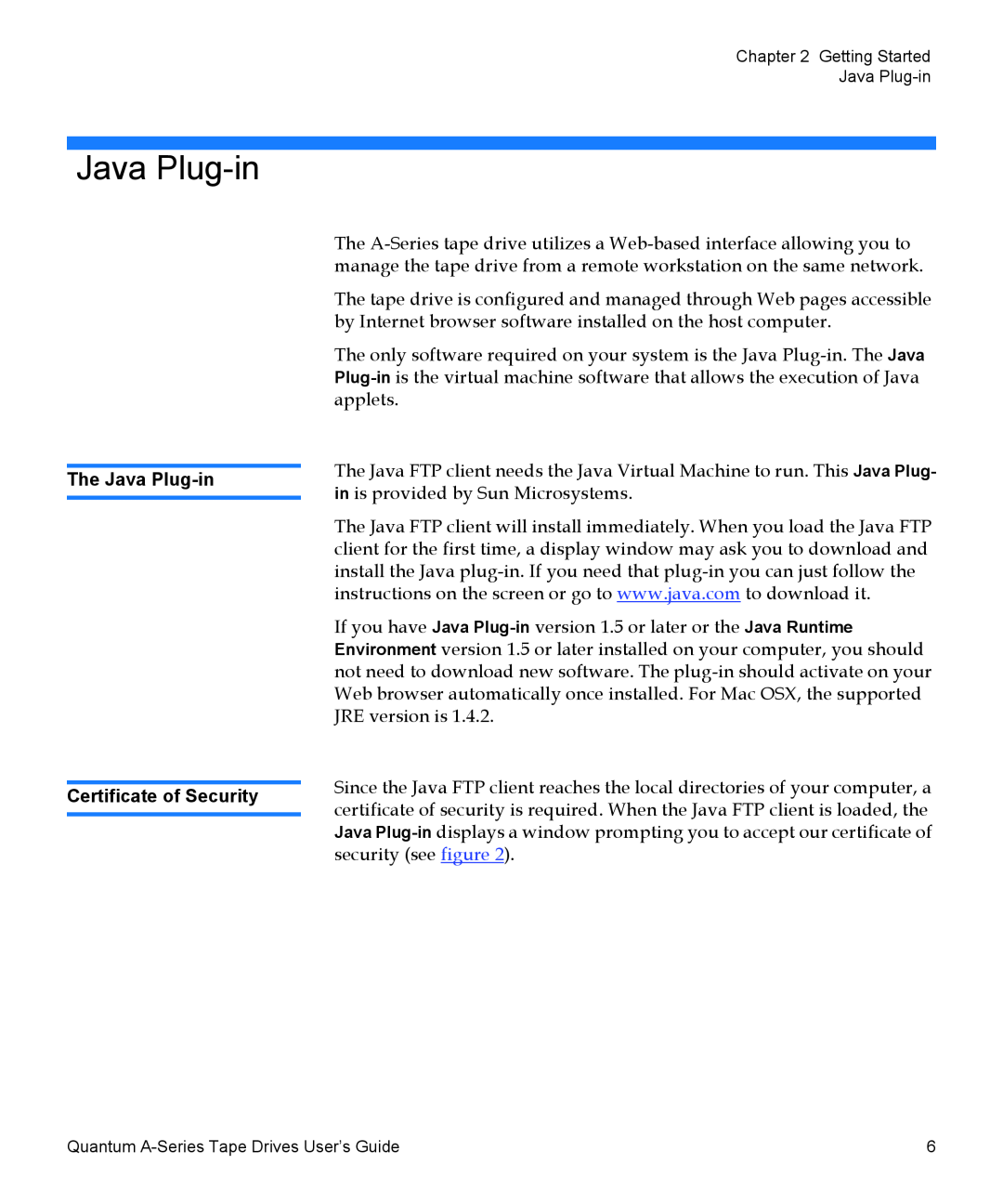 Quantum A-Series manual The Java Plug-in Certificate of Security 