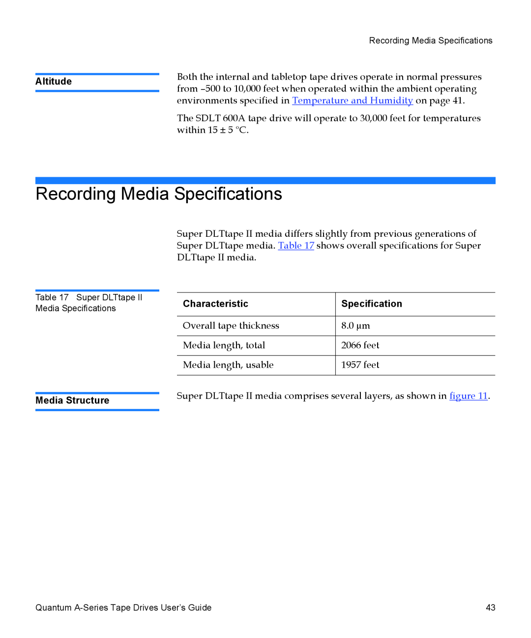 Quantum A-Series manual Recording Media Specifications 