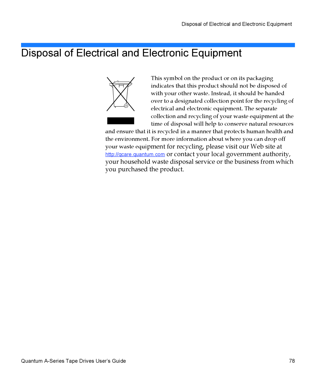 Quantum A-Series manual Disposal of Electrical and Electronic Equipment 