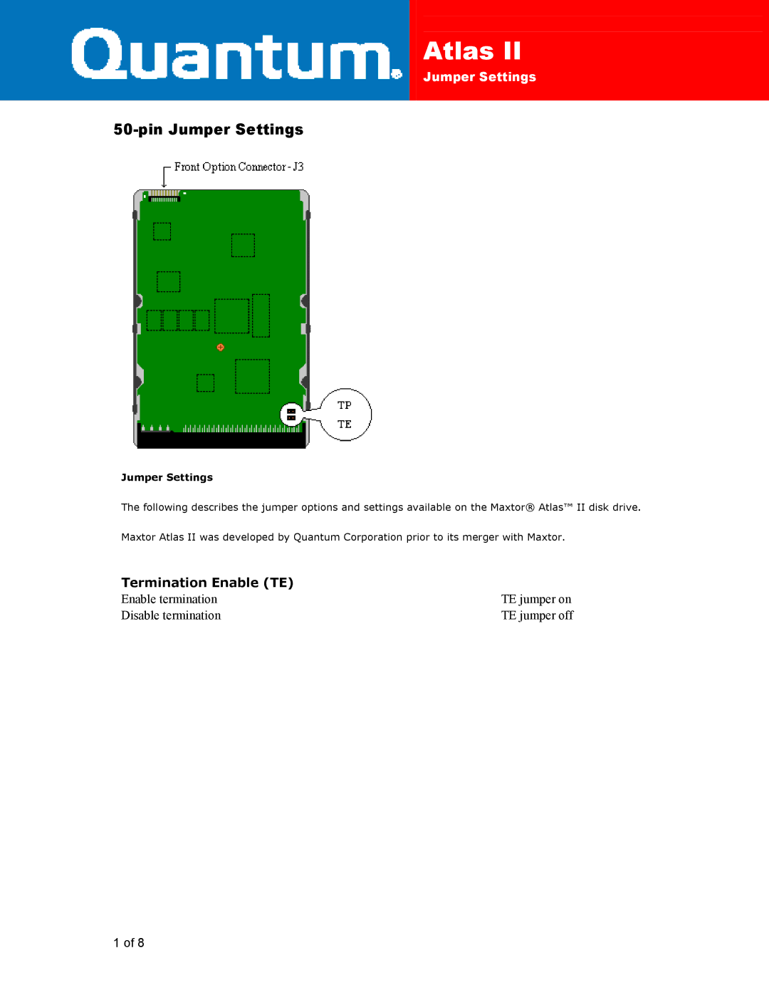 Quantum Atlas II manual Jumper Settings 