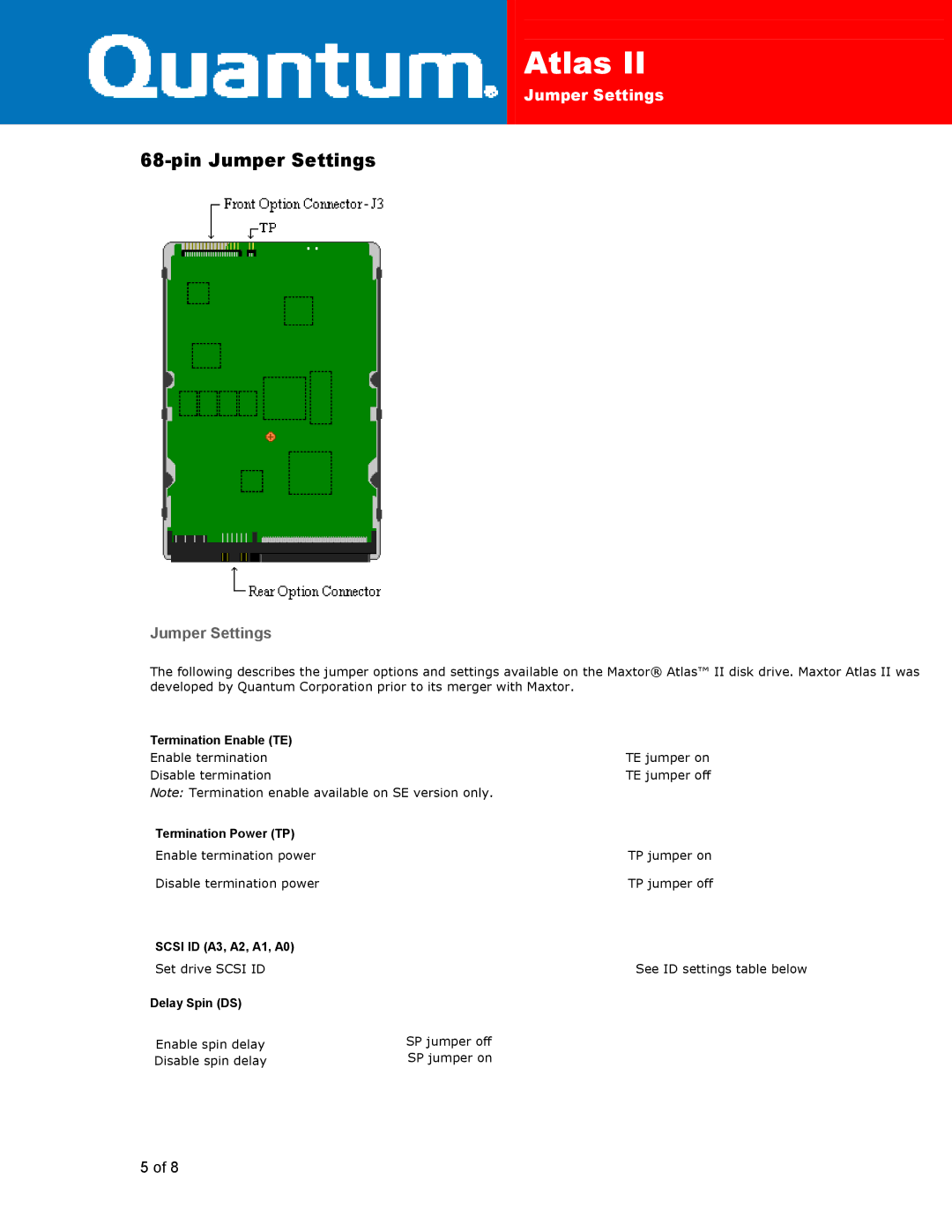 Quantum Atlas II manual Jumper Settings 