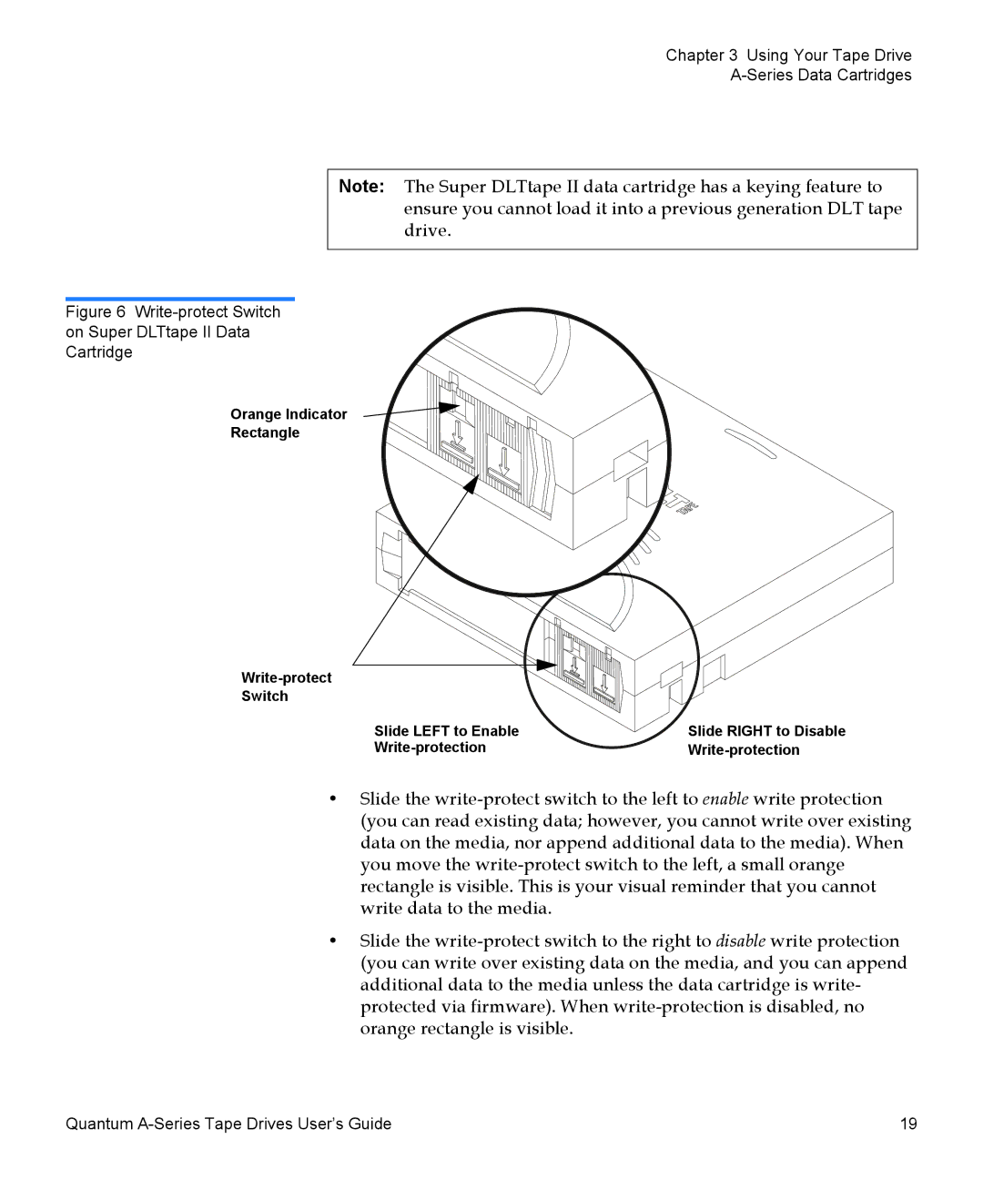 Quantum Audio A-Series manual Write-protect Switch on Super DLTtape II Data Cartridge 