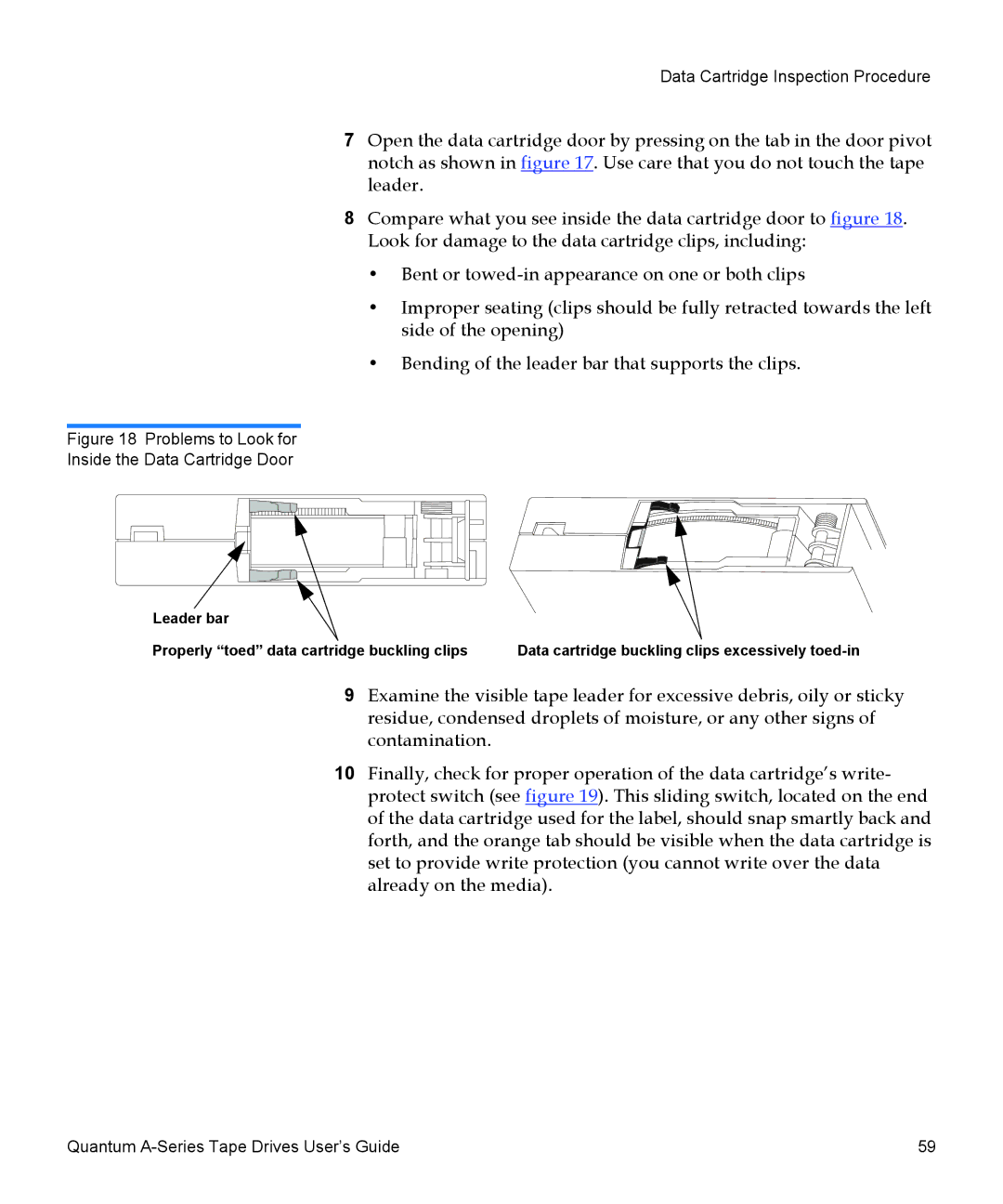 Quantum Audio A-Series manual Problems to Look for Inside the Data Cartridge Door 