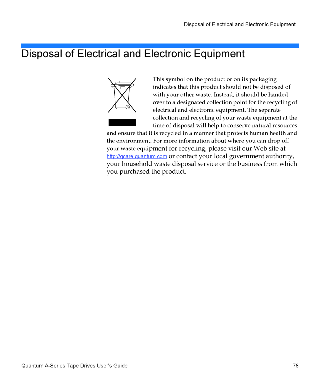 Quantum Audio A-Series manual Disposal of Electrical and Electronic Equipment 