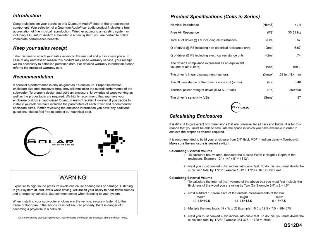 Quantum Audio qs12d4 manual 