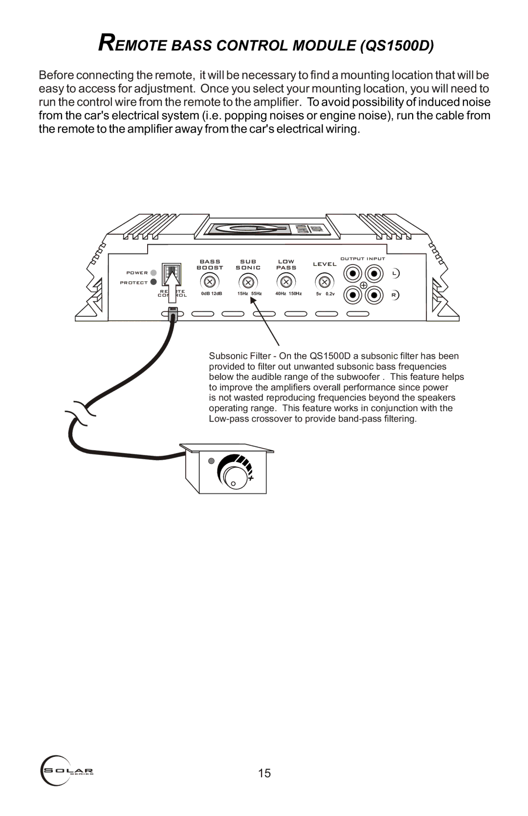 Quantum Audio QS4150, QS2150, QS4250, QS2250 installation instructions Remote Bass Control Module QS1500D 