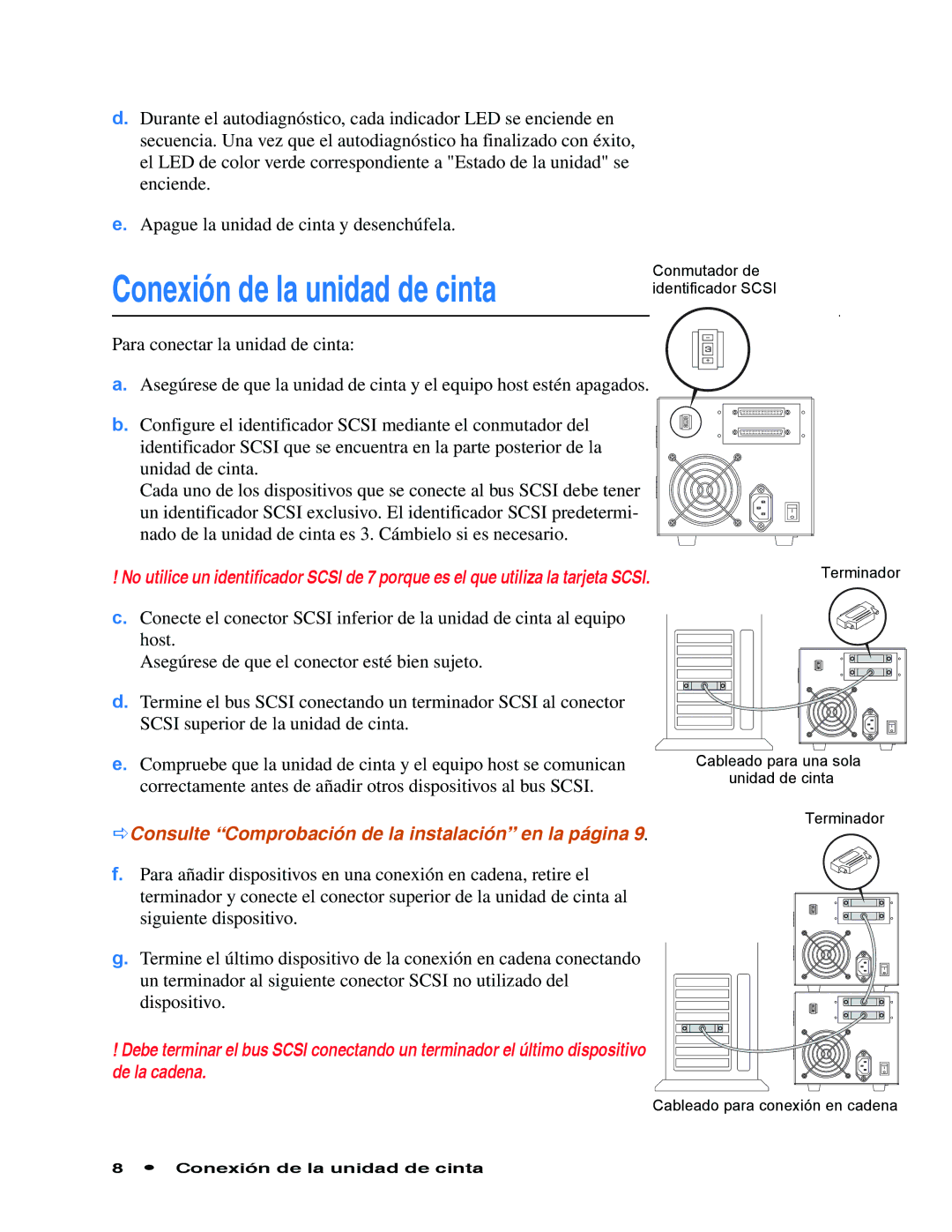 Quantum Audio SDLT 600 quick start Conexión de la unidad de cinta, DConsulte Comprobación de la instalación en la página 