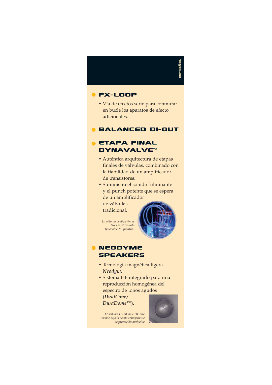 Quantum Audio Speaker manual Balanced DI-out Etapa final DynavalveTM, Neodyme speakers 