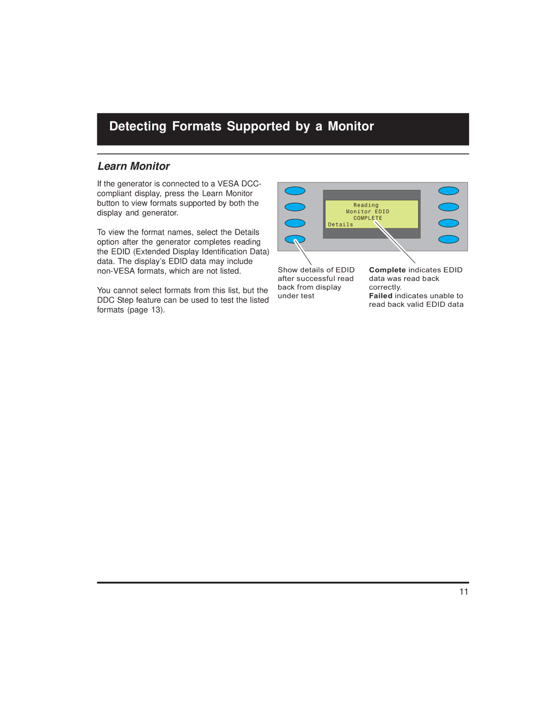 Quantum Data 700, 701 quick start Detecting Formats Supported by a Monitor, Learn Monitor 