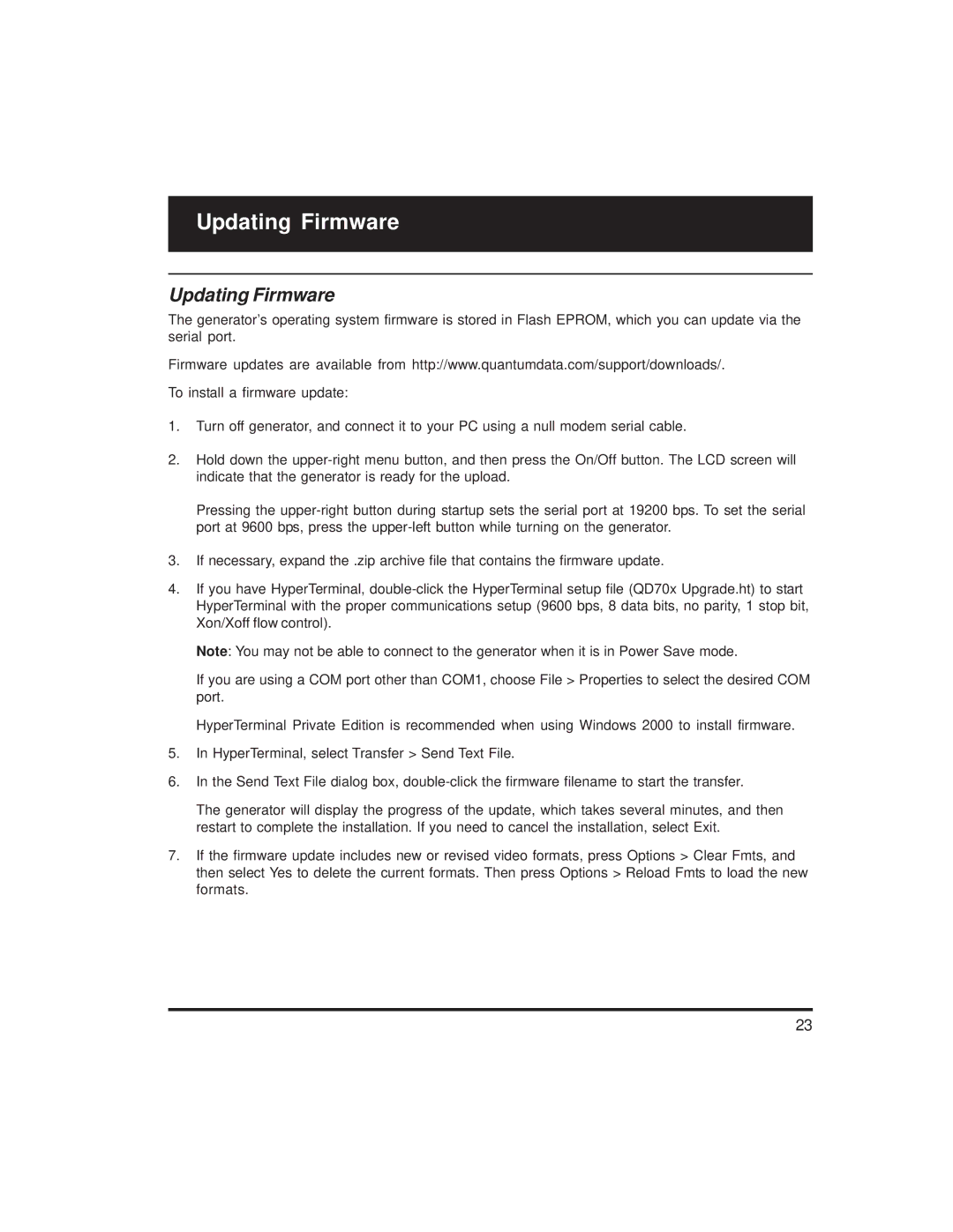 Quantum Data 700, 701 quick start Updating Firmware 